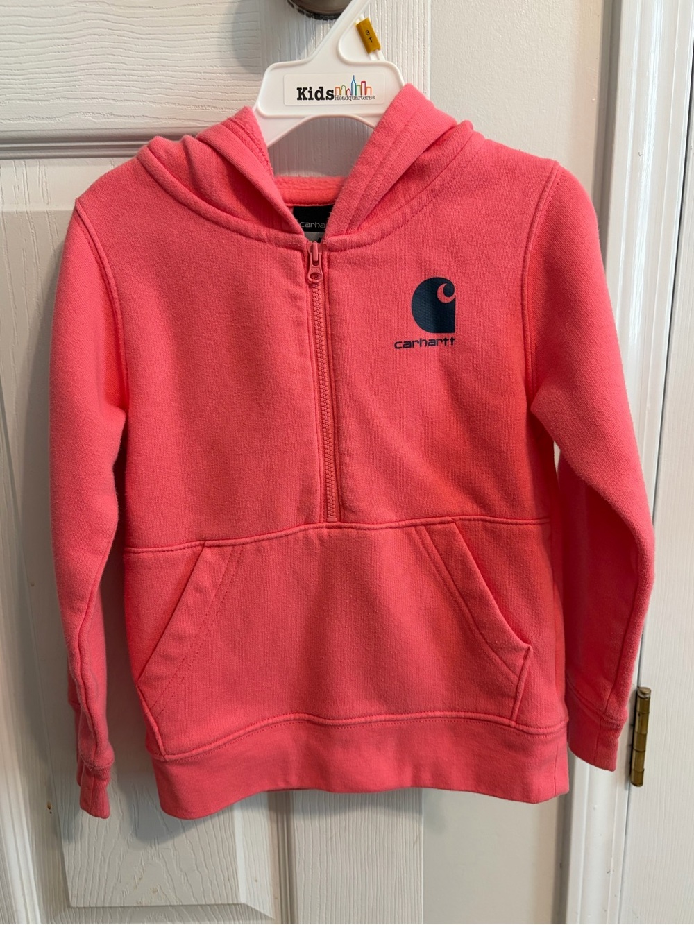 Carhartt Girls' Coral Pink Hooded Quarter-Zip Sweatshirt